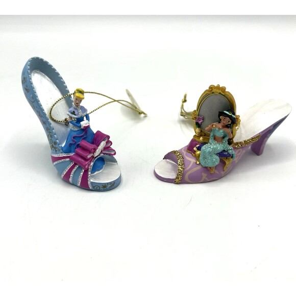 Disney Bradford Once Upon A Slipper Ornaments Set Cinderella & Jasmine Shoe - Picture 14 of 14